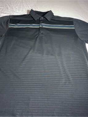 FootJoy Black Polo with Blue and Green Chest Stripes